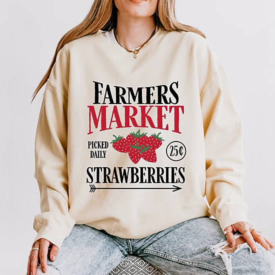 Simply Sage Market - Farmers Market Strawberries - Women's Lightweight Garment Dyed Sweatshirt
