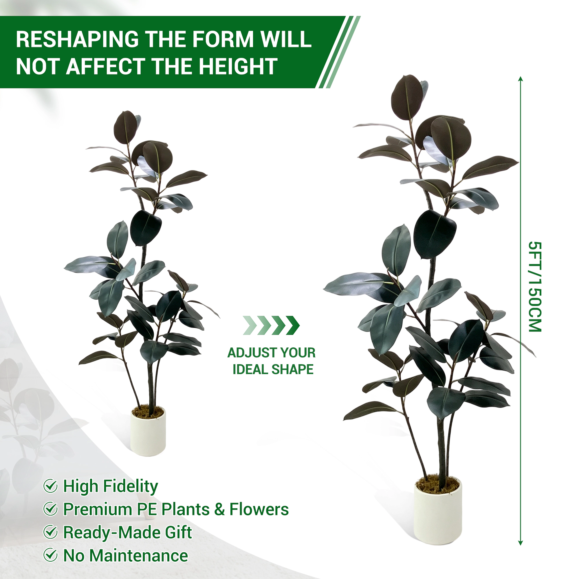6FT Artificial Rubber Tree with Pot Large Indoor Fake