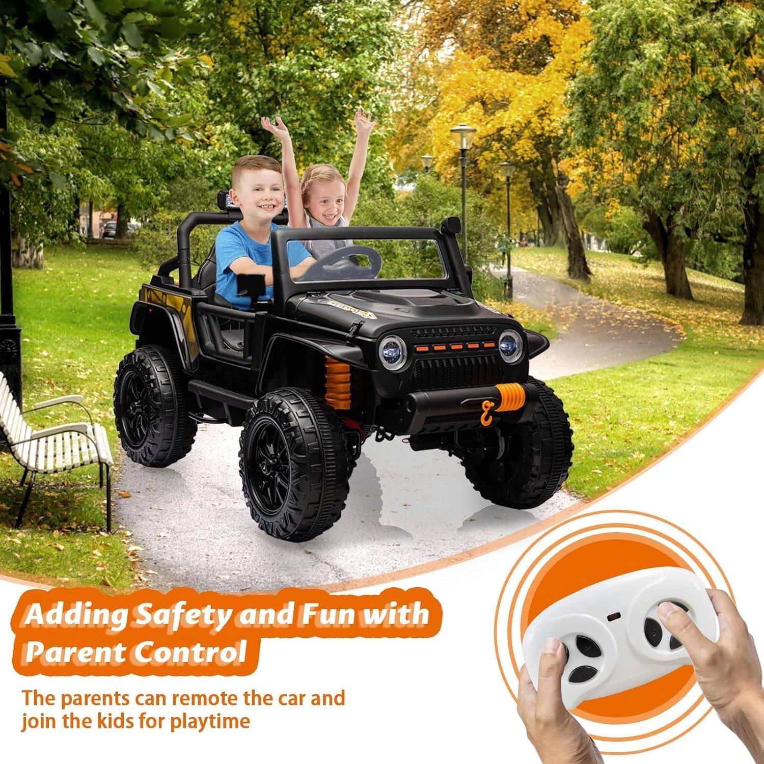 Enjyam 24V 2-Seater Kids Ride On Truck, 4WD Electric Car w/Remote, 4×55W Motors, Suspension, LED Lights, Music