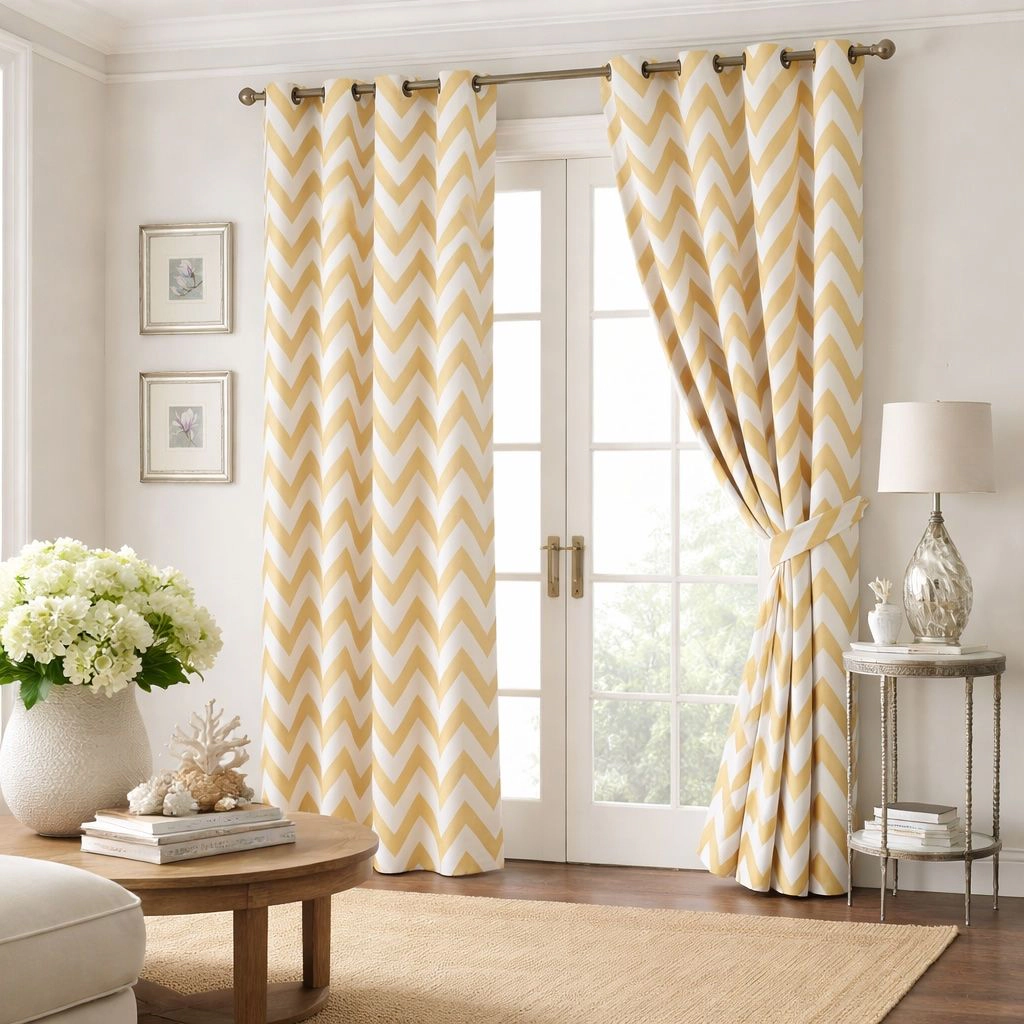 Kate Aurora 2 Piece Yellow Chevron Room Darkening Grommet Top Window Curtain Panels