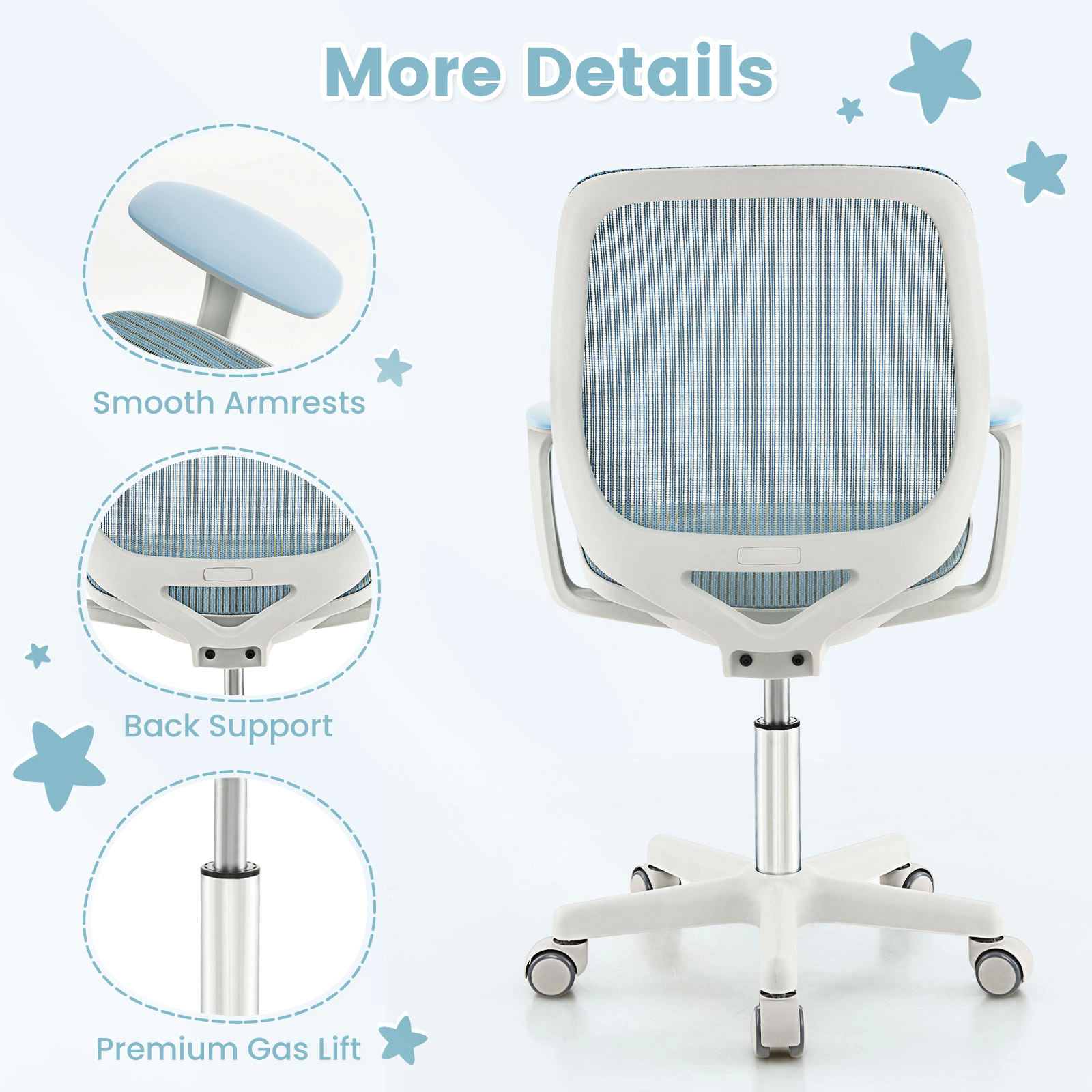 SUGIFT Swivel Mesh Children Computer Chair with Adjustable Height 31.5-36-in Tall 330-lb Capacity Ages 6-15 Blue