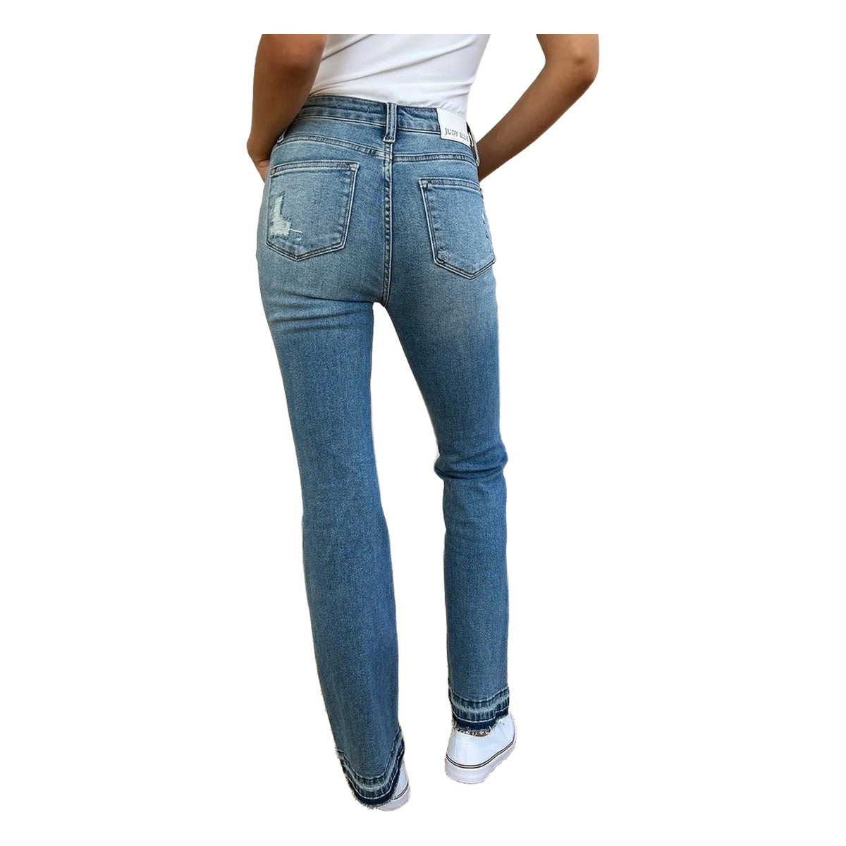 Judy Blue Full Size Mid Rise Destroyed Hem Distressed Jeans