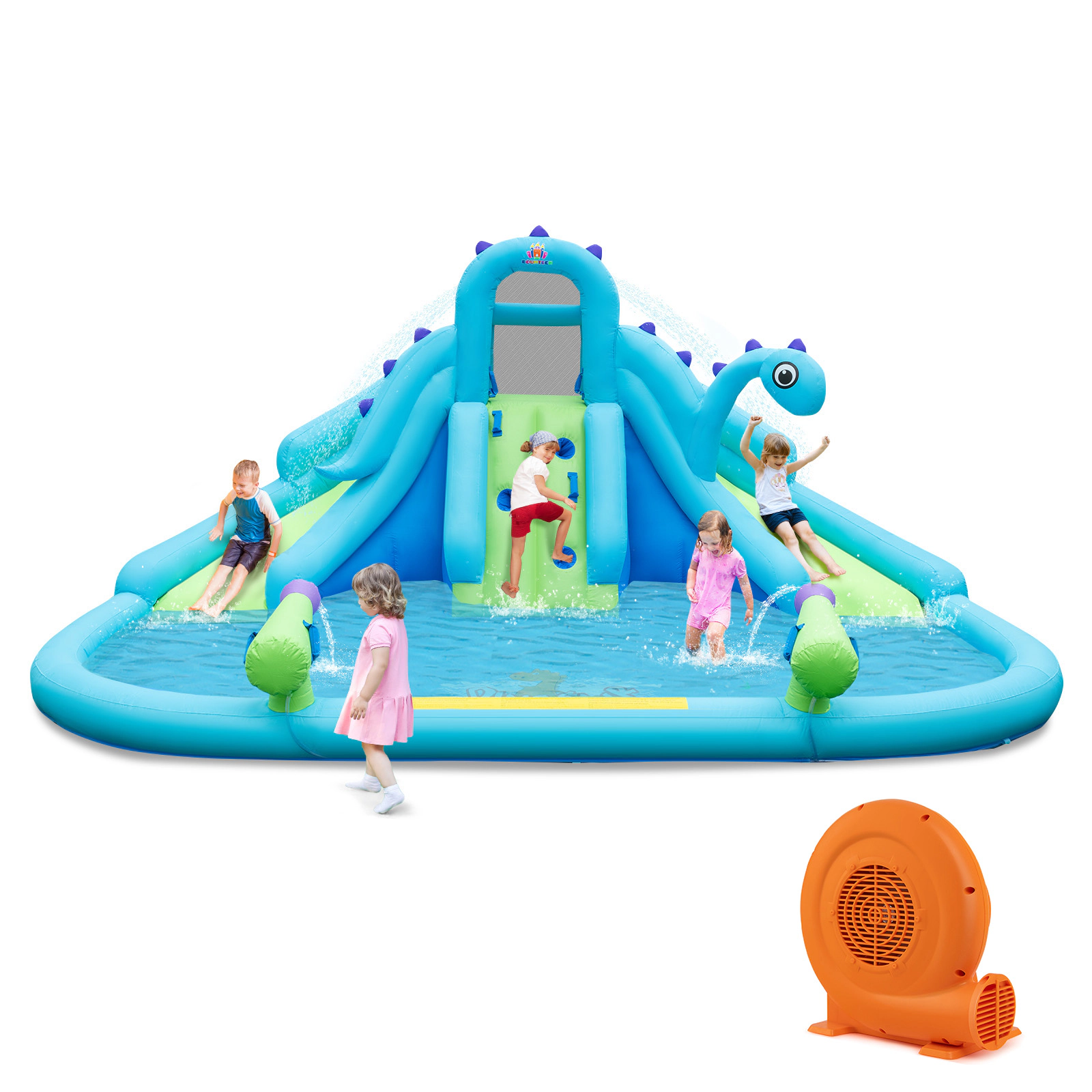 LJG Kids Inflatable Water Slide with Dual Slides and Large Splash Pool and Carry Bag (with 584W Blower)