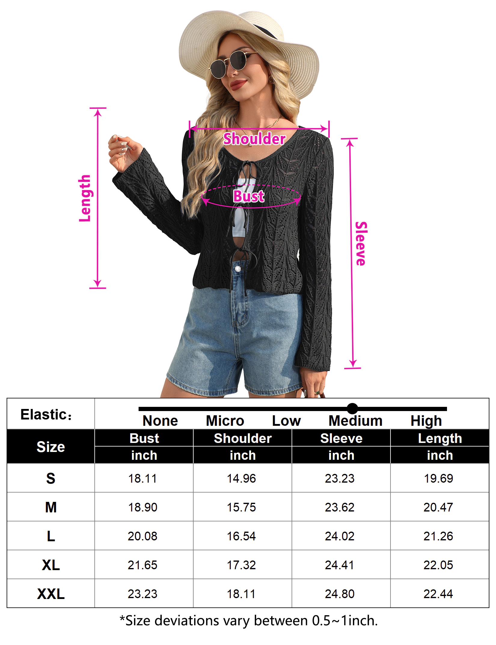 KOJOOIN Women's Tie Front Knit Cardigan Long Sleeve Hollow Crochet Vacation Shrug