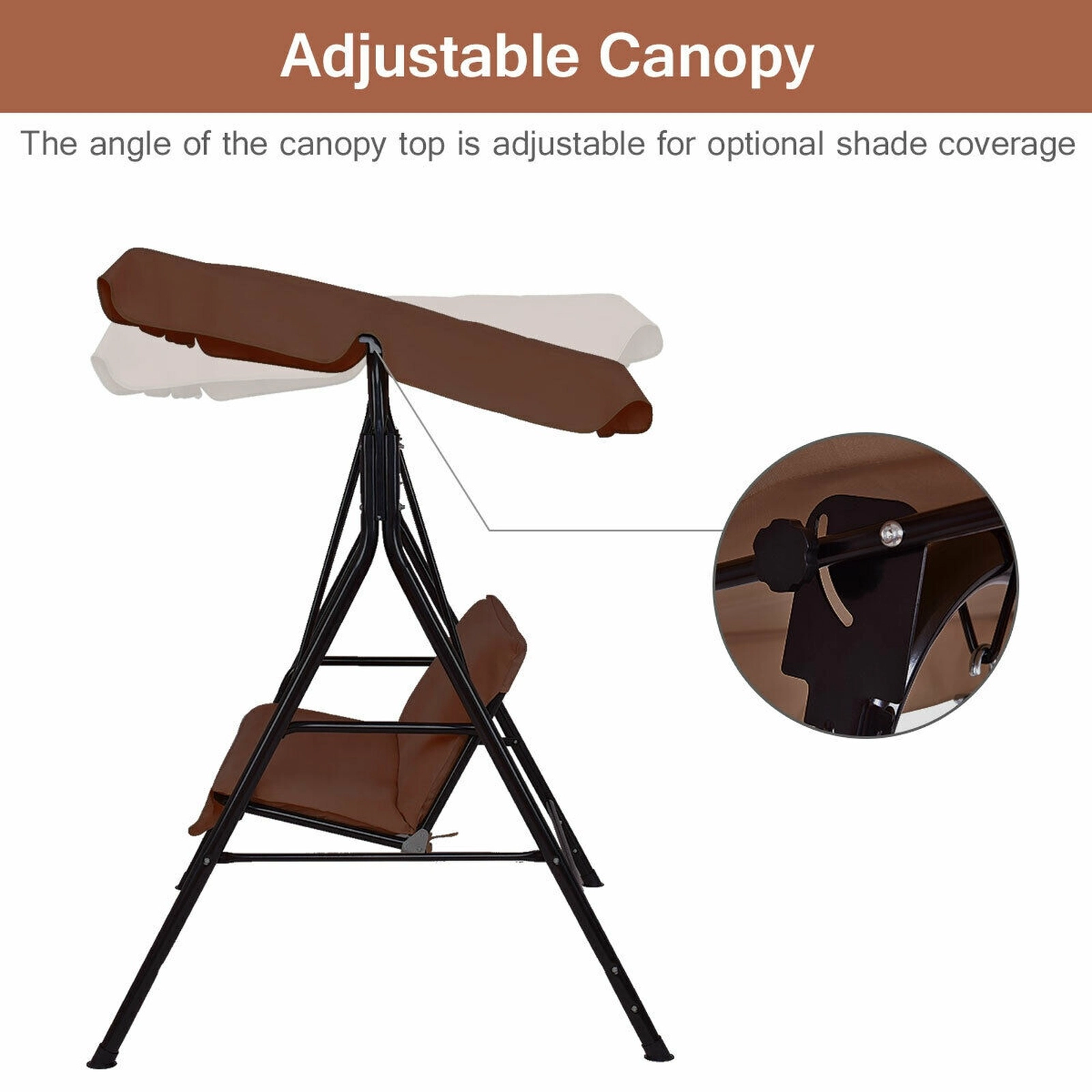 SUGIFT Brown 2-Seat Outdoor Patio Glider Swing with Cushions and Canopy