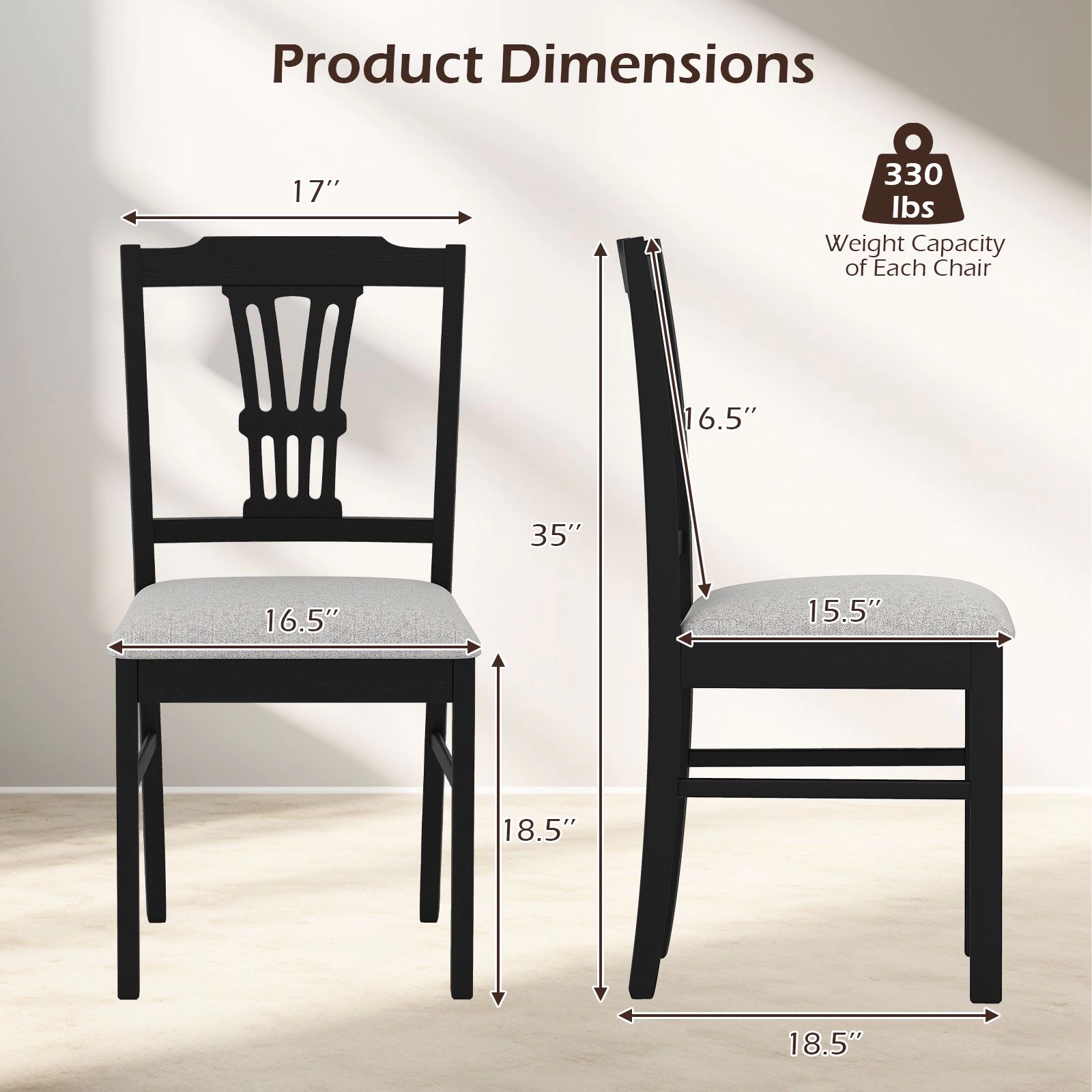 SlickBlue Set of 2 Wooden Dining Chairs with Upholstered Seat