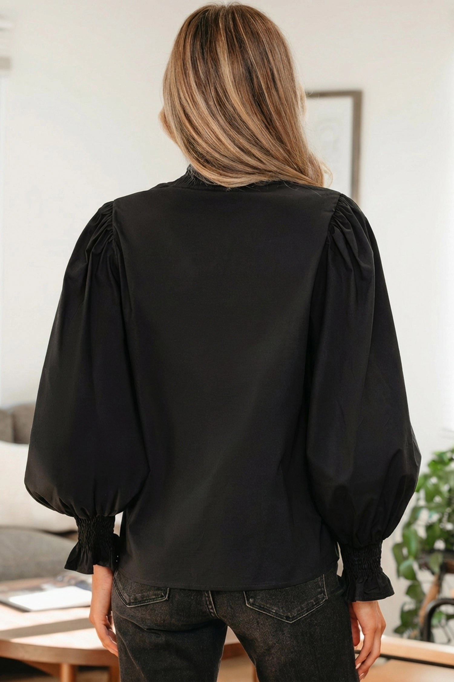 Threaded Pear Women's Estrella Flounce Sleeve Trim Blouse