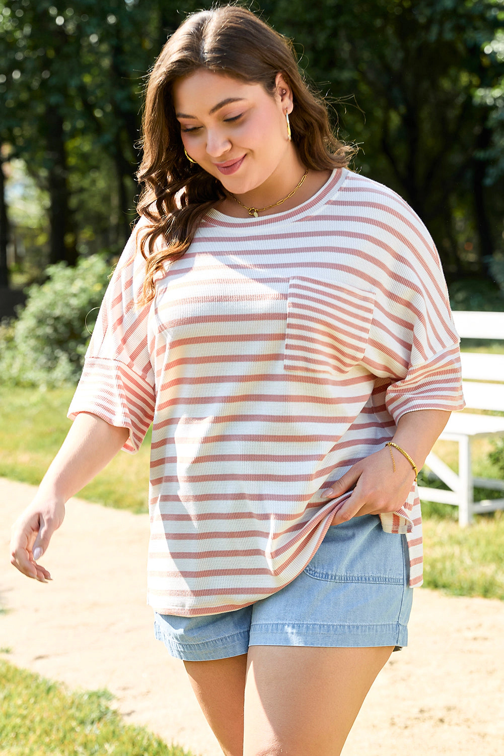 Threaded Pear Amari Plus Stripe Waffle Knit Top