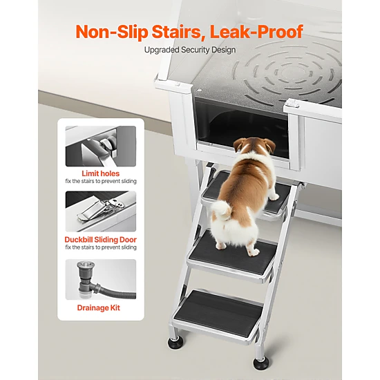 HONGGE 38 Inch Stainless Steel Dog Washing Station, Pet Grooming Tub with Hot & Cold Faucet, Showerhead, Home Wash Sink