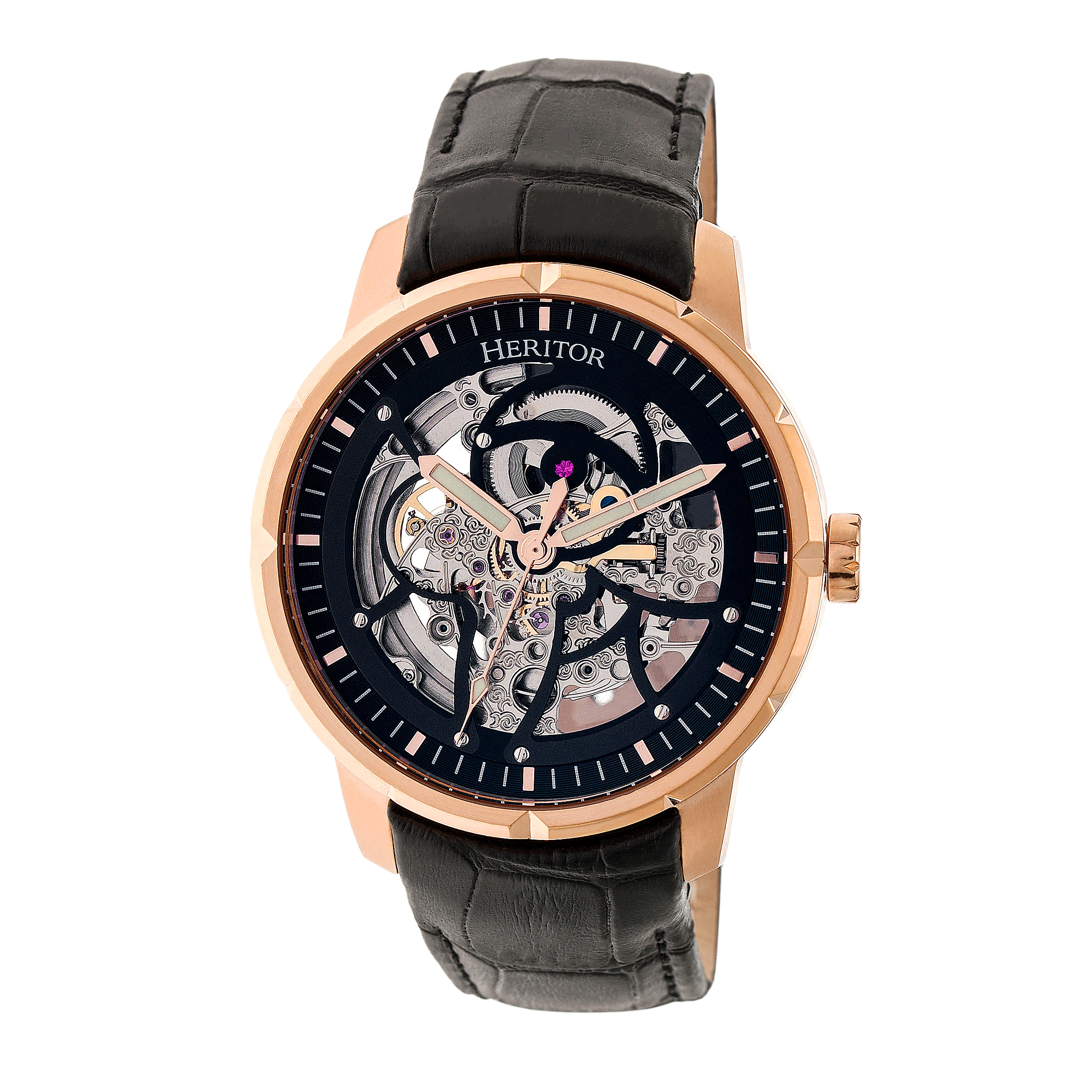 Heritor Automatic Ryder Skeleton Leather-Band Watch