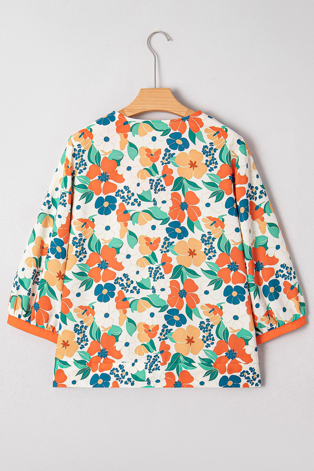Threaded Pear Lily Print Bracelet Sleeve Blouse