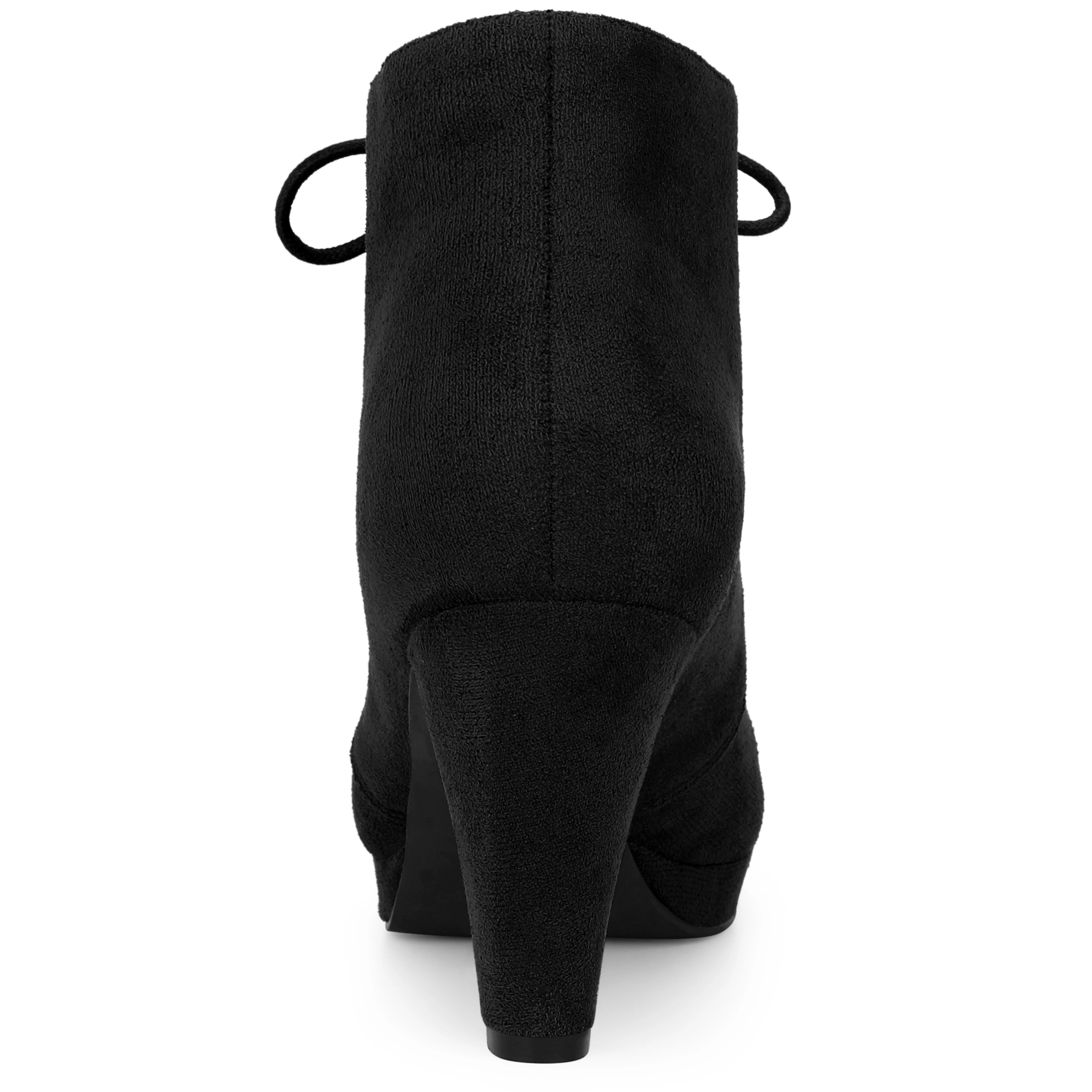 BLISSFUL STEP Women Faux Suede Lace Up Platform Chunky Heel Ankle Booties
