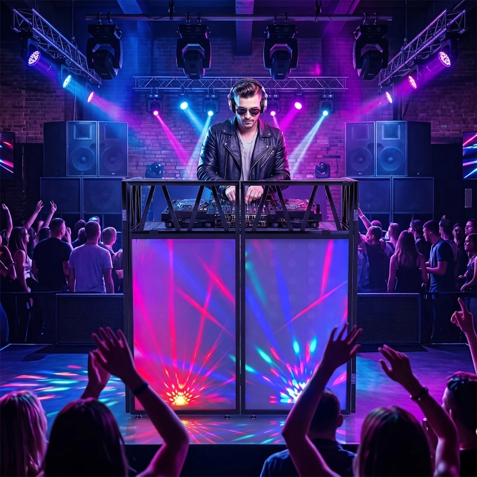 SUGIFT Foldable Portable DJ Booth Easel with Scrims and Carrying Bag 110-lb Tabletop Capacity Black