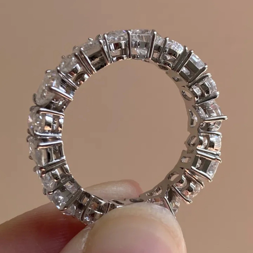 Women Cubic Zirconia Ring Bridal Eternity Wedding Band Ring
