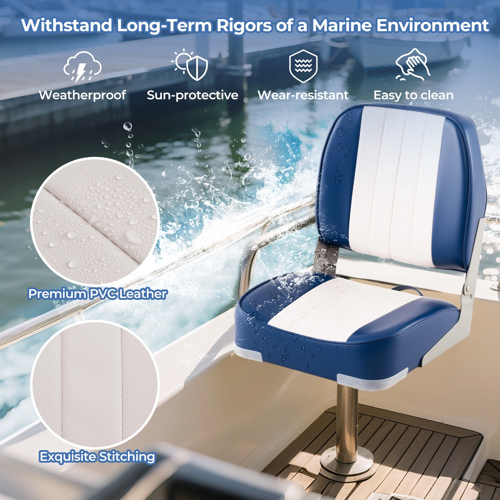 SUGIFT 2-Pack 330-lb Capacity Folding Low Back Boat Seats Chairs with Sponge Cushion and PVC Leather