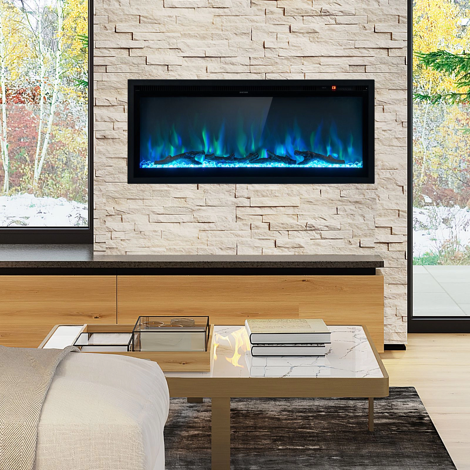 SlickBlue Linear Electric Fireplace Heater, 36/42/50 Inch, Wall Mounted or Freestanding, 5000 BTU