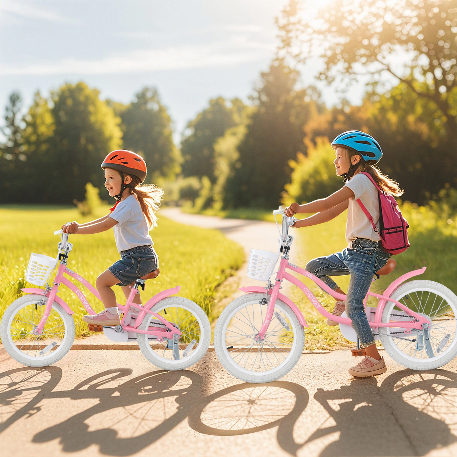 LJG Kids Bike with Training Wheels and Basket for Boys Girls