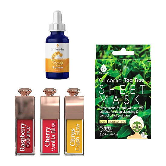 Pursonic Women's Radiant Skin Care Bundle Vitamin C Serum & Tea Tree Sheet Masks