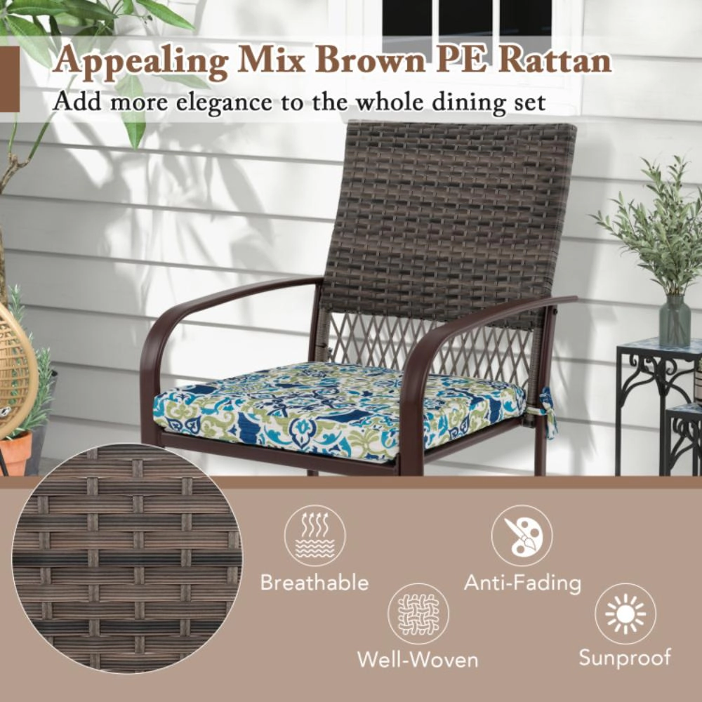 Hivvago 5 Pieces Patio Dining Set 4 Cushioned Rattan Armchairs And Square Table