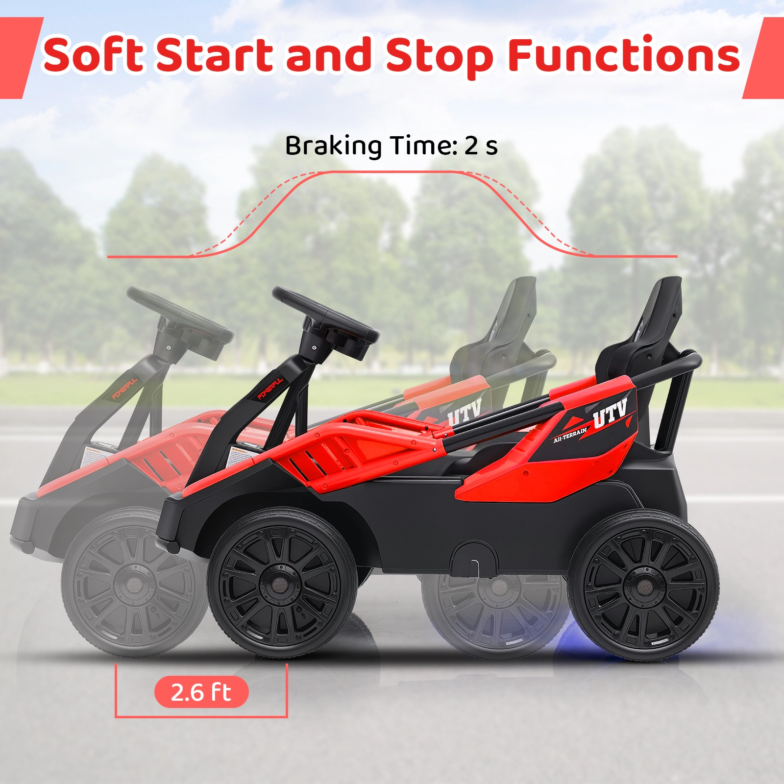 SUGIFT 12V Electric Ride-On UTV Car with Remote, Music and LED Lights 110-lb Capacity Ages 37-95 Months Red
