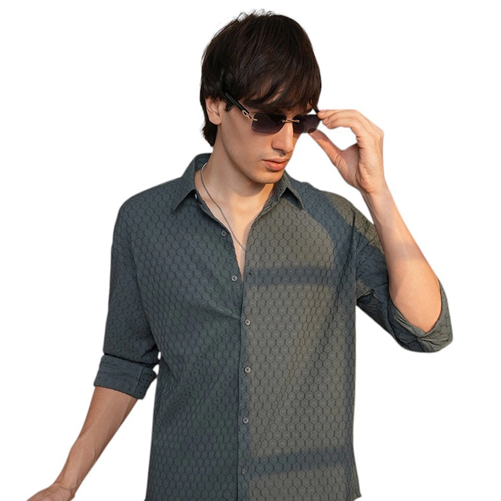 Honeycomb-Textured Oversized Shirt