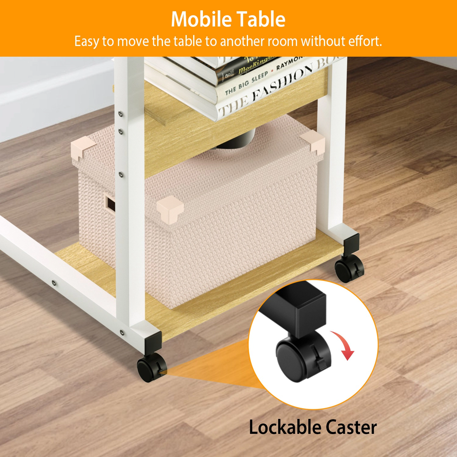 GBruno 3-Tier C-Shaped Side Table With Wheels