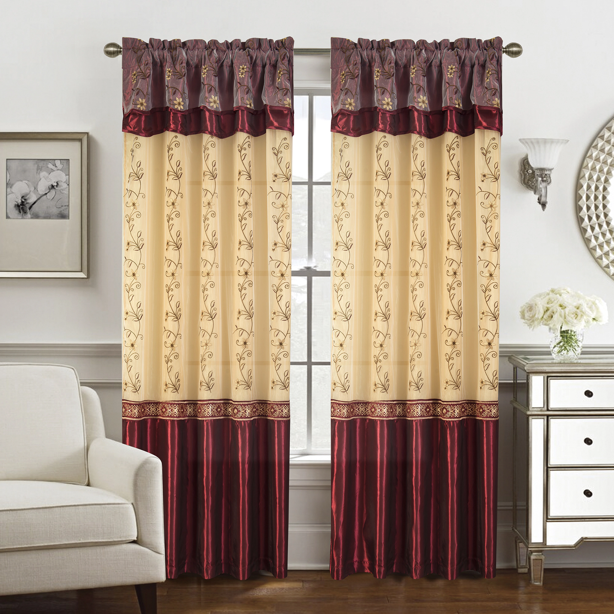 Priscilla Embroidered Panel With Double Valance 54'' x 90