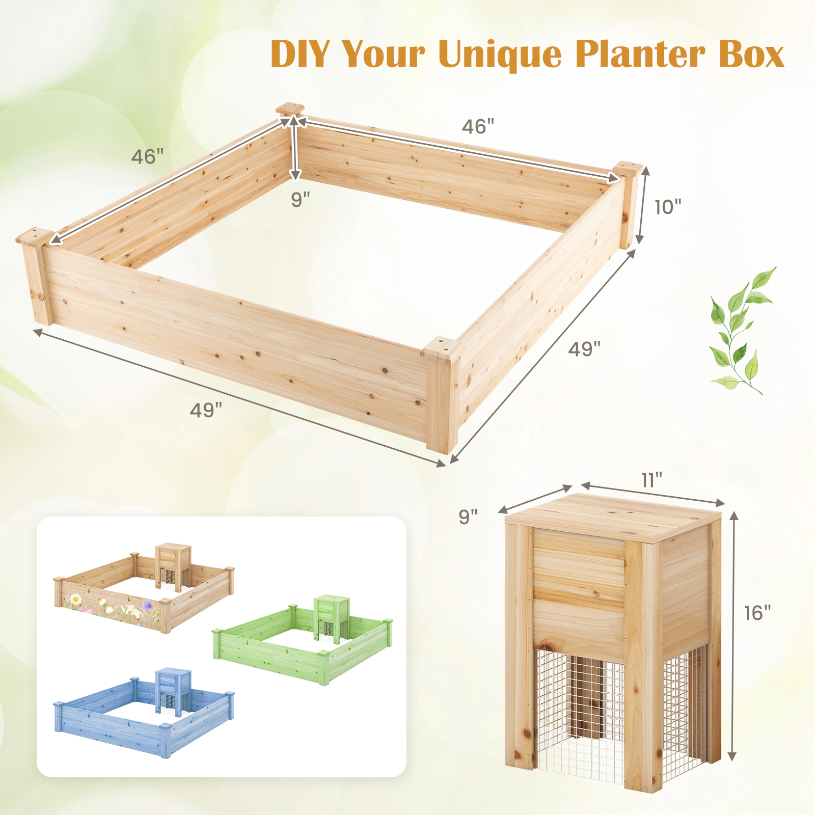 SlickBlue Fir Wood Planter Box with Open Bottom Garden Bed