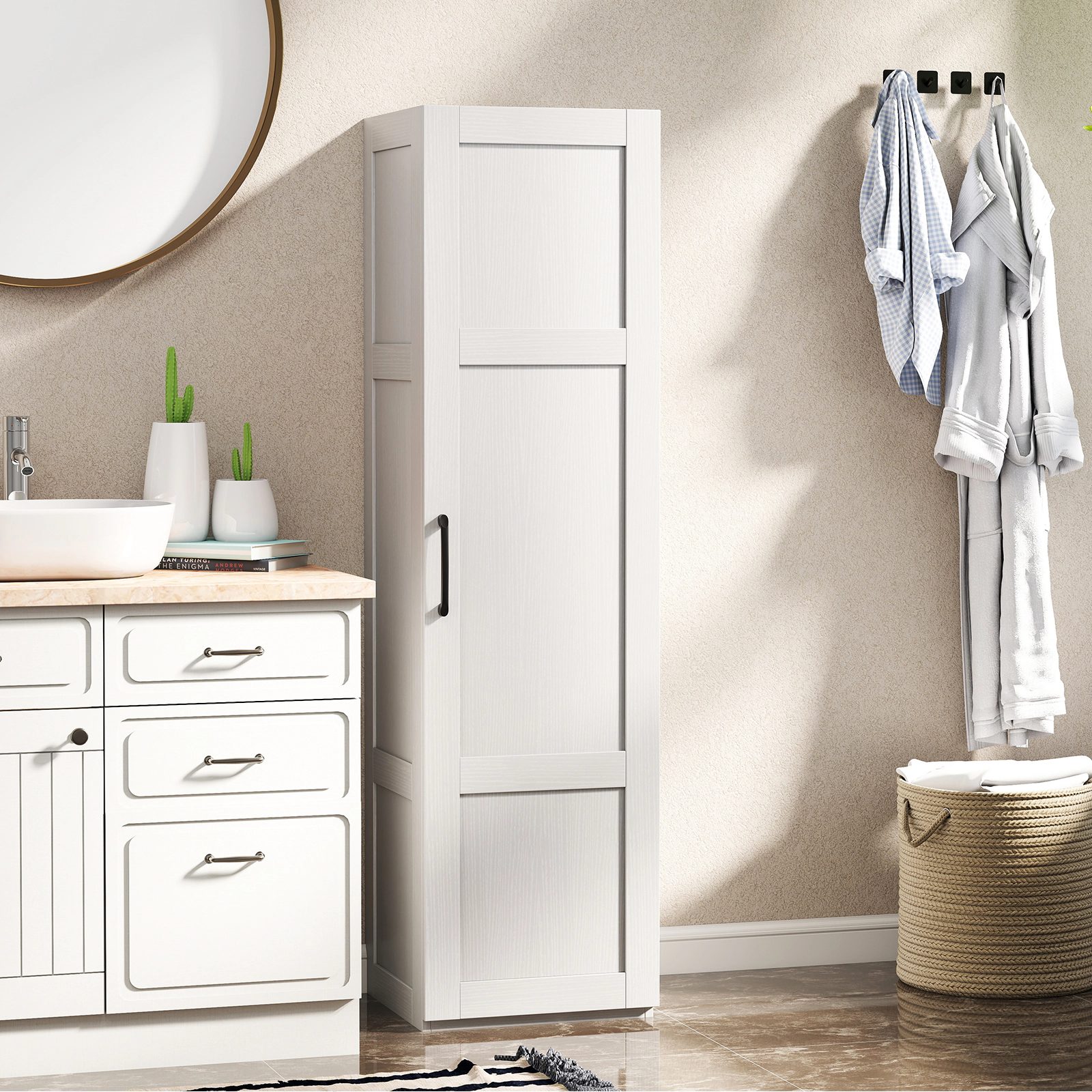 SUGIFT Tall Narrow 4 Shelves Door Freestanding Bathroom Storage Cabinet 16-in x 15-in x 59-in 110-lb Capacity White