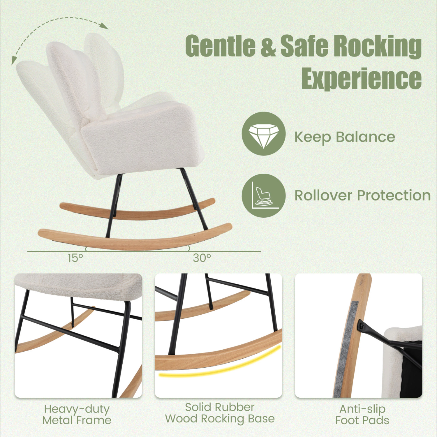 LJG Nursery Rocking Chair with Comfy Backrest and Armrest