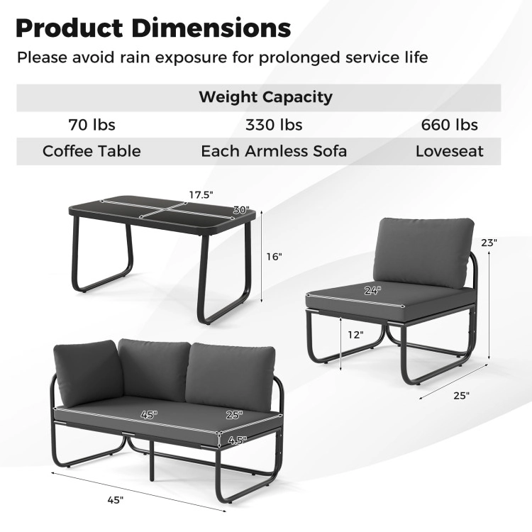 Hivvago 4 Pieces Patio Furniture Set With Cushions And Coffee Table
