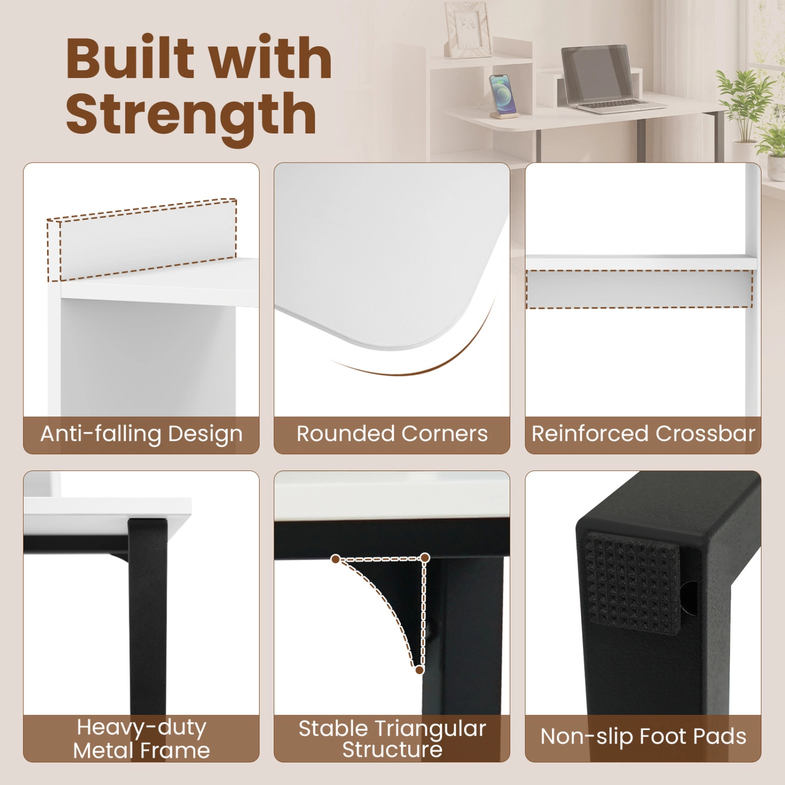 SUGIFT 43.5-in Computer Desk with Charging Station and Ergonomic Monitor Stand 110-lb Tabletop Capacity White & Black