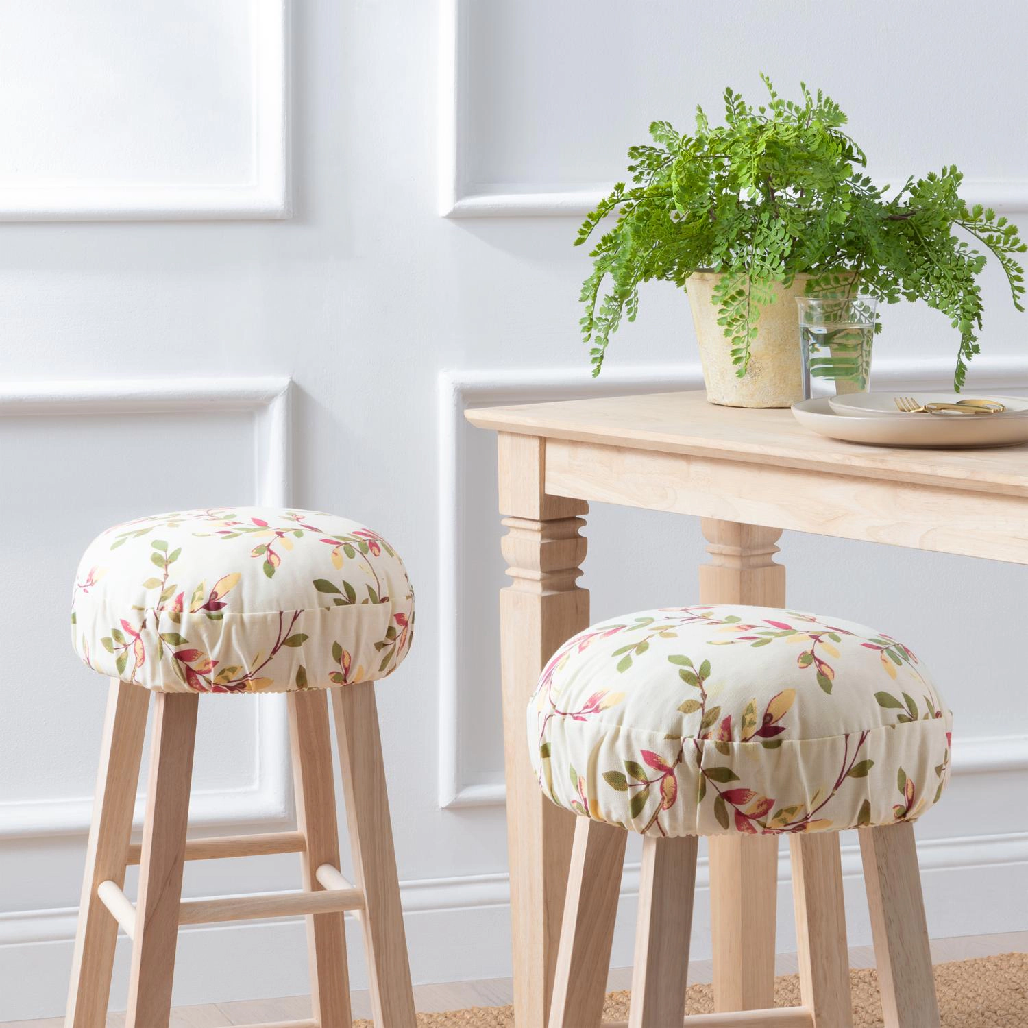 Ellis Vintage Stylish Medium Scale Printed Vine Pattern Elastic Bottom Edge Barstool Cover 13"x13" Pecan