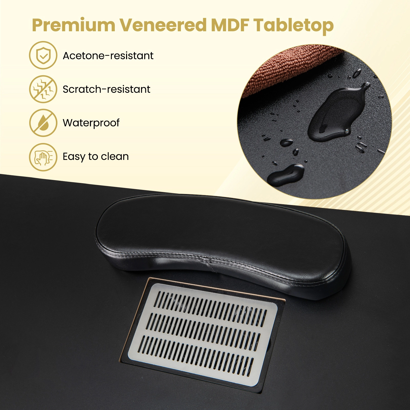 SUGIFT Manicure Table Nail Desk with Electric Dust Collector 88-lb Tabletop Capacity with Cabinet and 4 Drawers Black