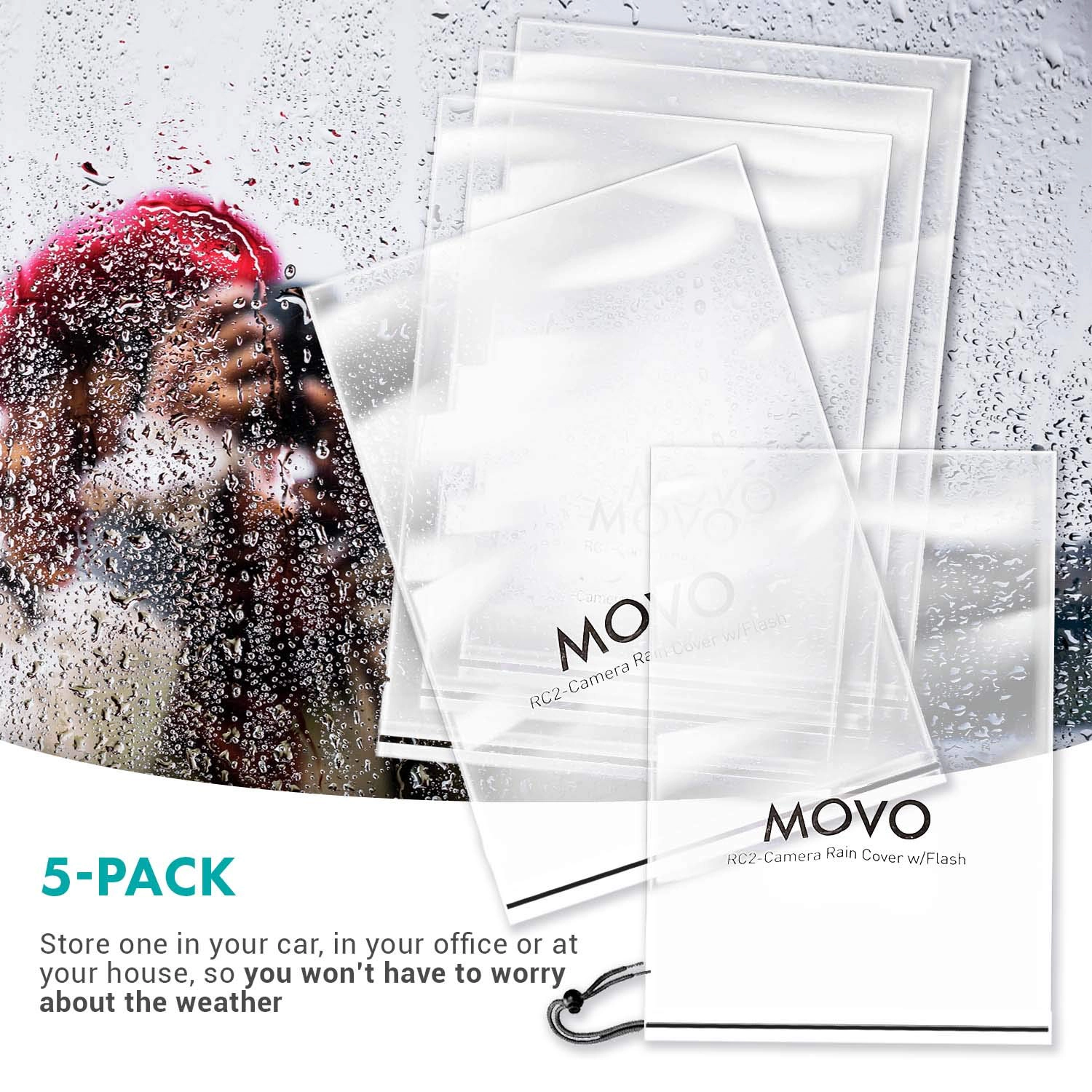 Movo (5 Pack) RC1 Clear Rain Cover for DSLR Camera Lens up to 18 Long