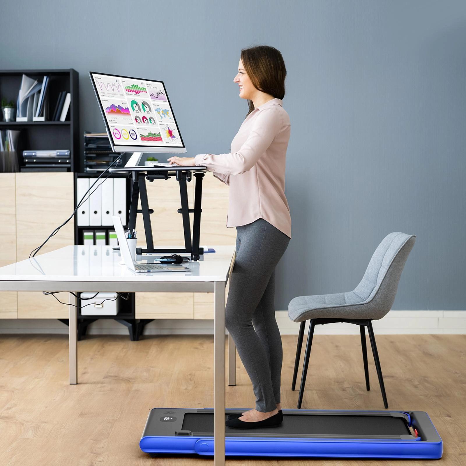 SUGIFT 2-in-1 Electric Motorized Folding ABS Treadmill with Dual Display 265-lb Capacity Health and Fitness Blue