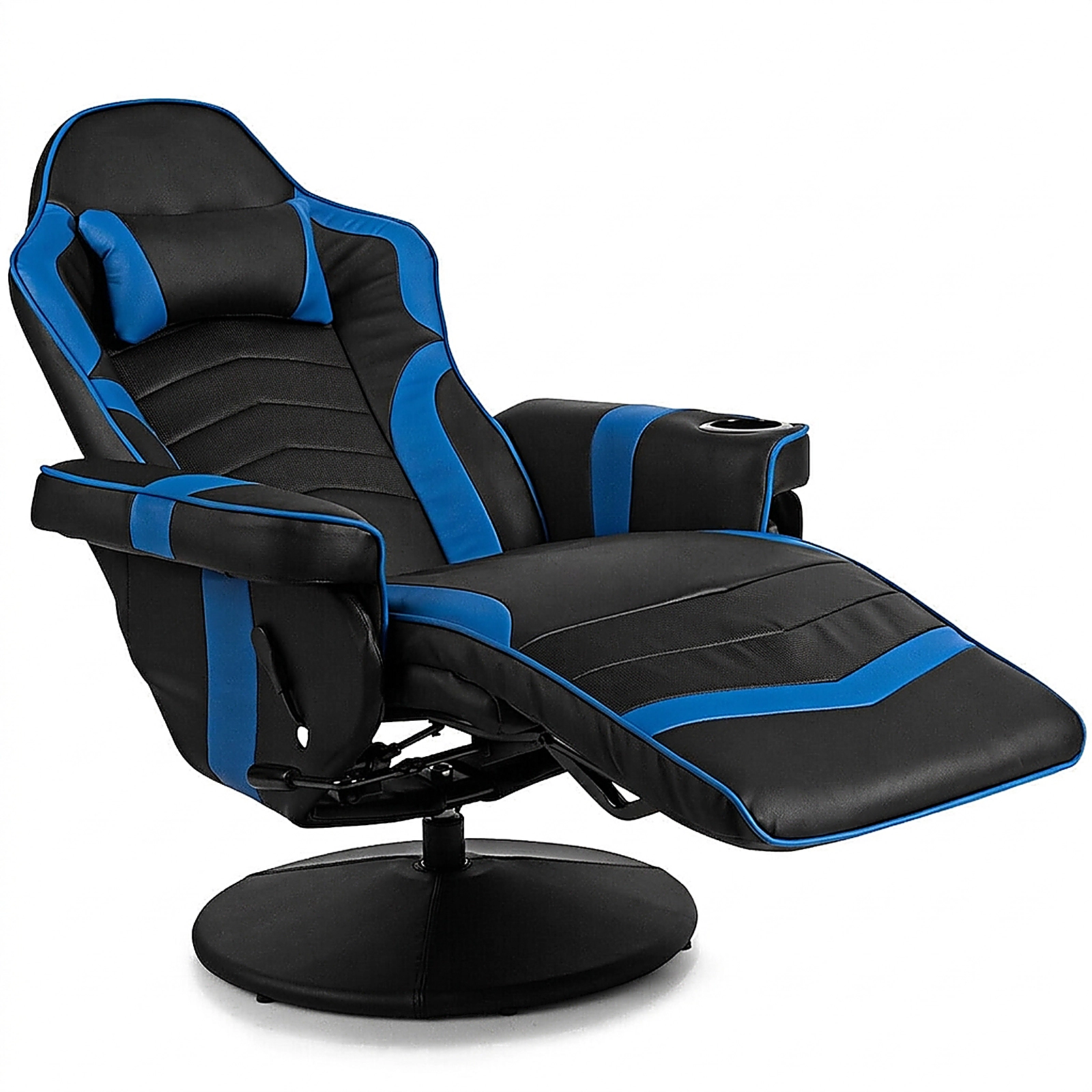 SUGIFT Blue Gaming Recliner Chair, 8-Mode Massage, Adjustable Footrest, Cup Holder