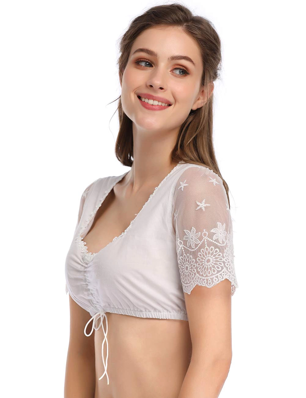 KOJOOIN Women Oktoberfest Dirndl Blouse Cropped Bavarian Lace Top Crop Shirt for Beer Festival Costume