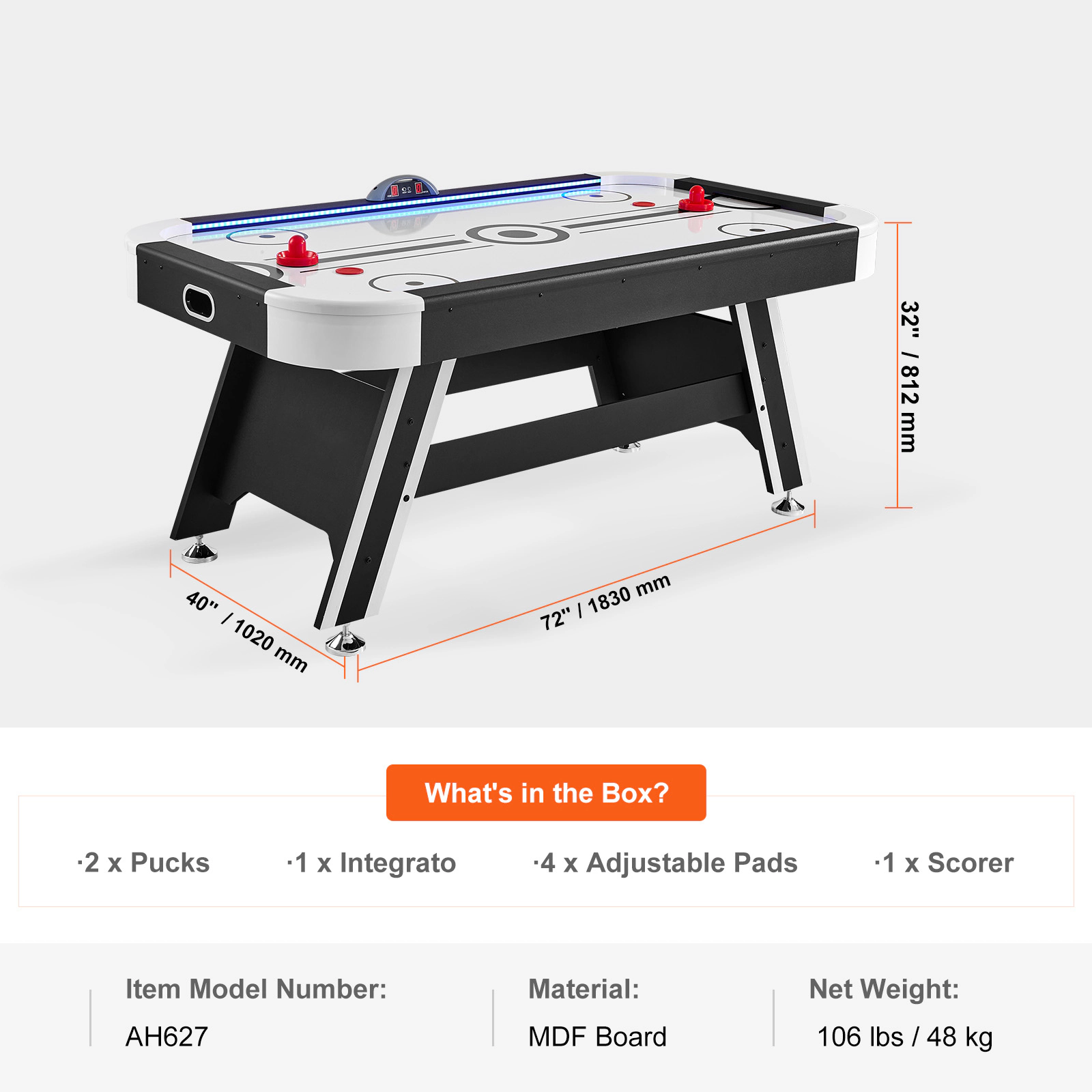 HONGGE Indoor Hockey Table Arcade Gaming Set with 2 Pushers, 2 Pucks, Electronic Game for Family Room