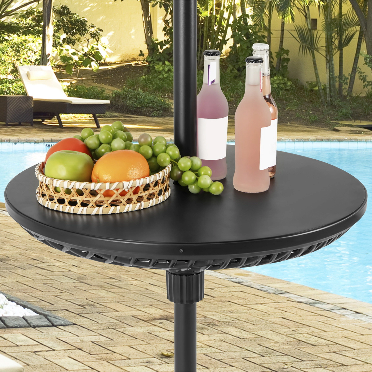 SUGIFT Black 3 Pole Adapters ABS 23-in Patio Umbrella Table Tray