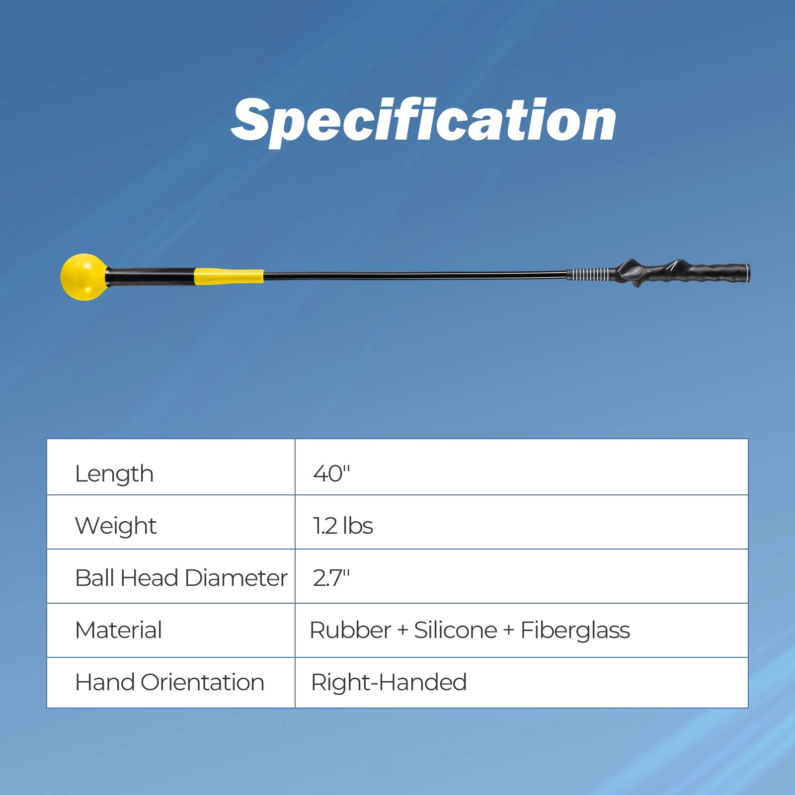 SUGIFT 40-in Golf Swing Trainer Aid with Weighted Head Right-Handed Grip Rhythm Balance Green/Yellow