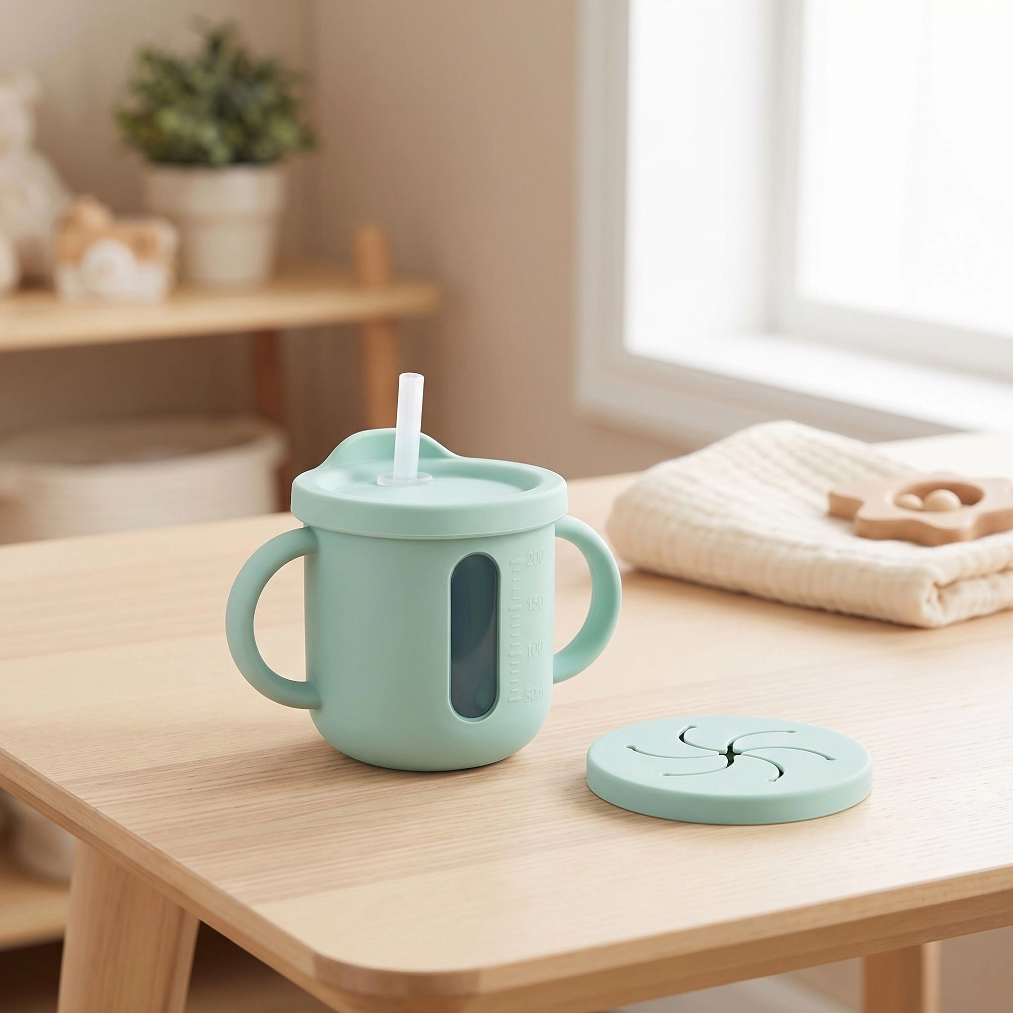 Alilang Training Cup with Straw and Double Handles Soft Silicone Toddler Sippy Measurement Markings 5