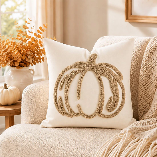 Alilang Fall Tufted Pumpkin Outline Decorative Throw Pillow Cover
