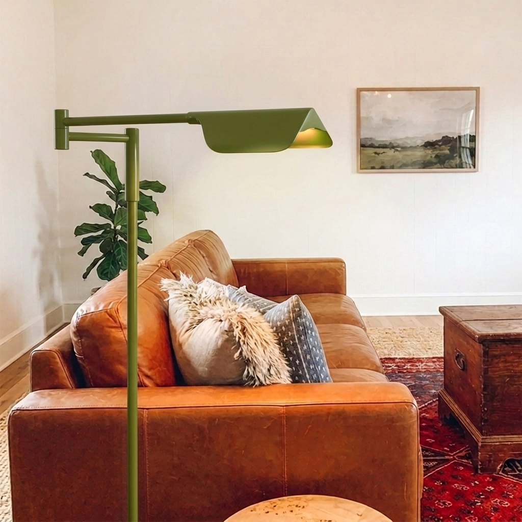 Brightech Leaf 53" Modern Pharmacy Swing Arm Floor Lamp with Adjustable LED Reading Shade