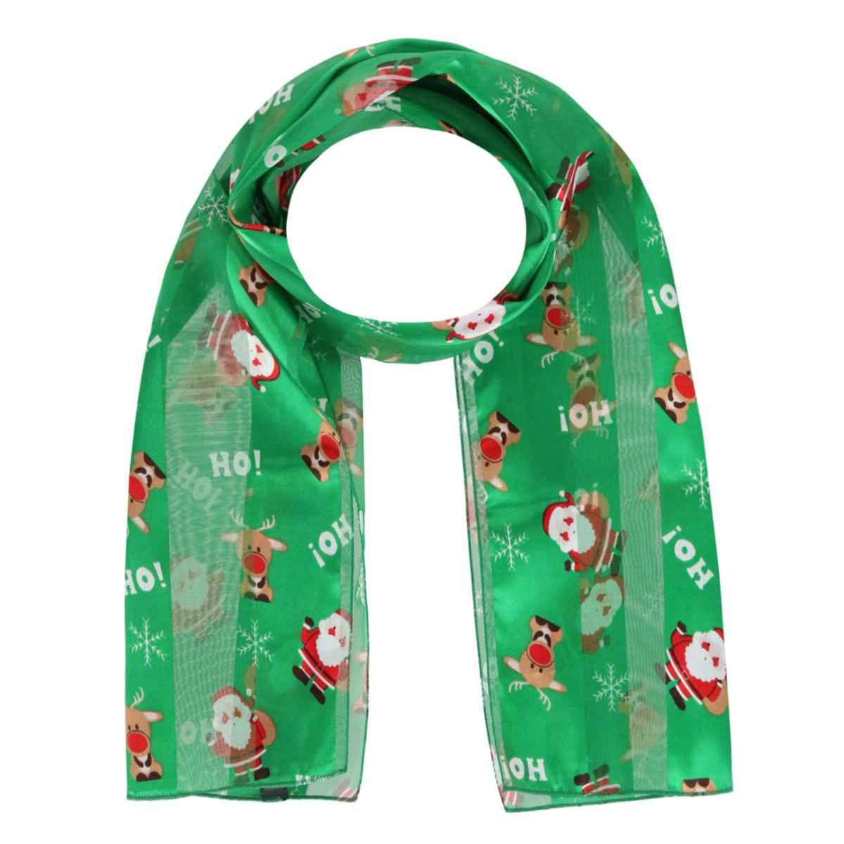 CTM Women's Holiday Santa and Reindeer Lightweight Satin Scarf