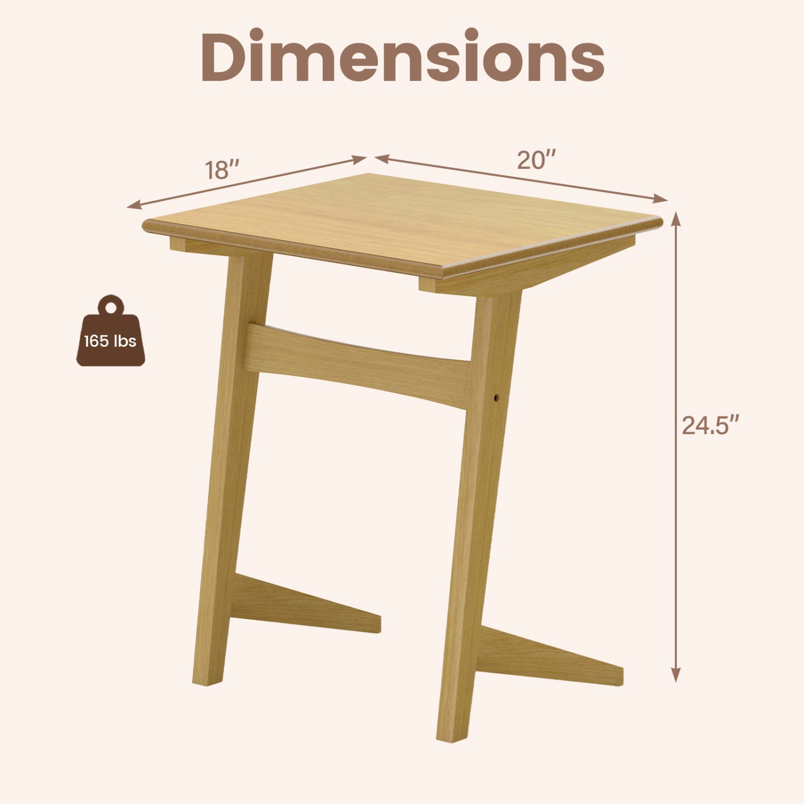 SUGIFT Space-Saving C-Shaped Sofa Side End Table with Wood Veneered Top 165-lb Capacity Natural