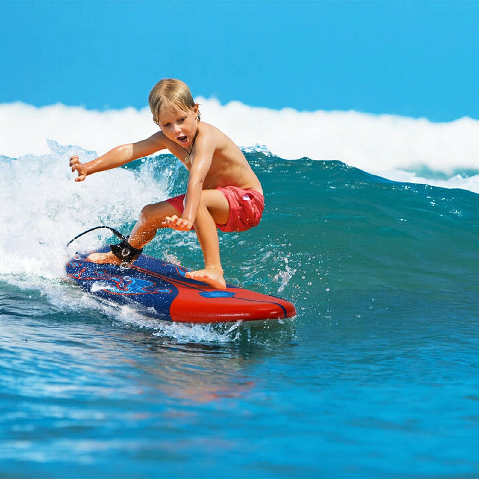 SUGIFT 6-ft 200-lb Capacity Slick Bottom Soft Top Foam Surfboard with 3 Detachable Fins Leash and Traction Pad