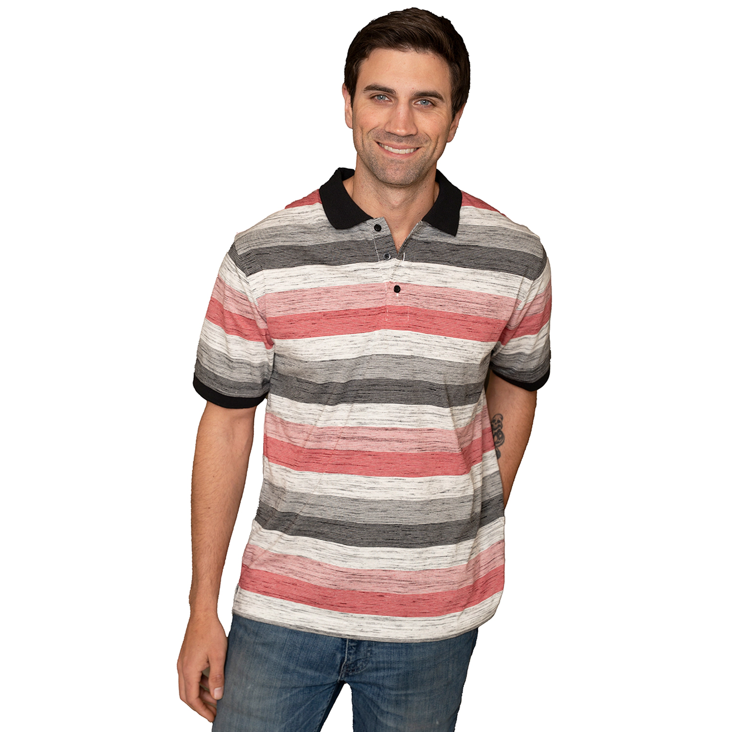 Gioberti Men's Club Stripe Polo Shirt - Short Sleeve, Regular Fit, Yarn Dye