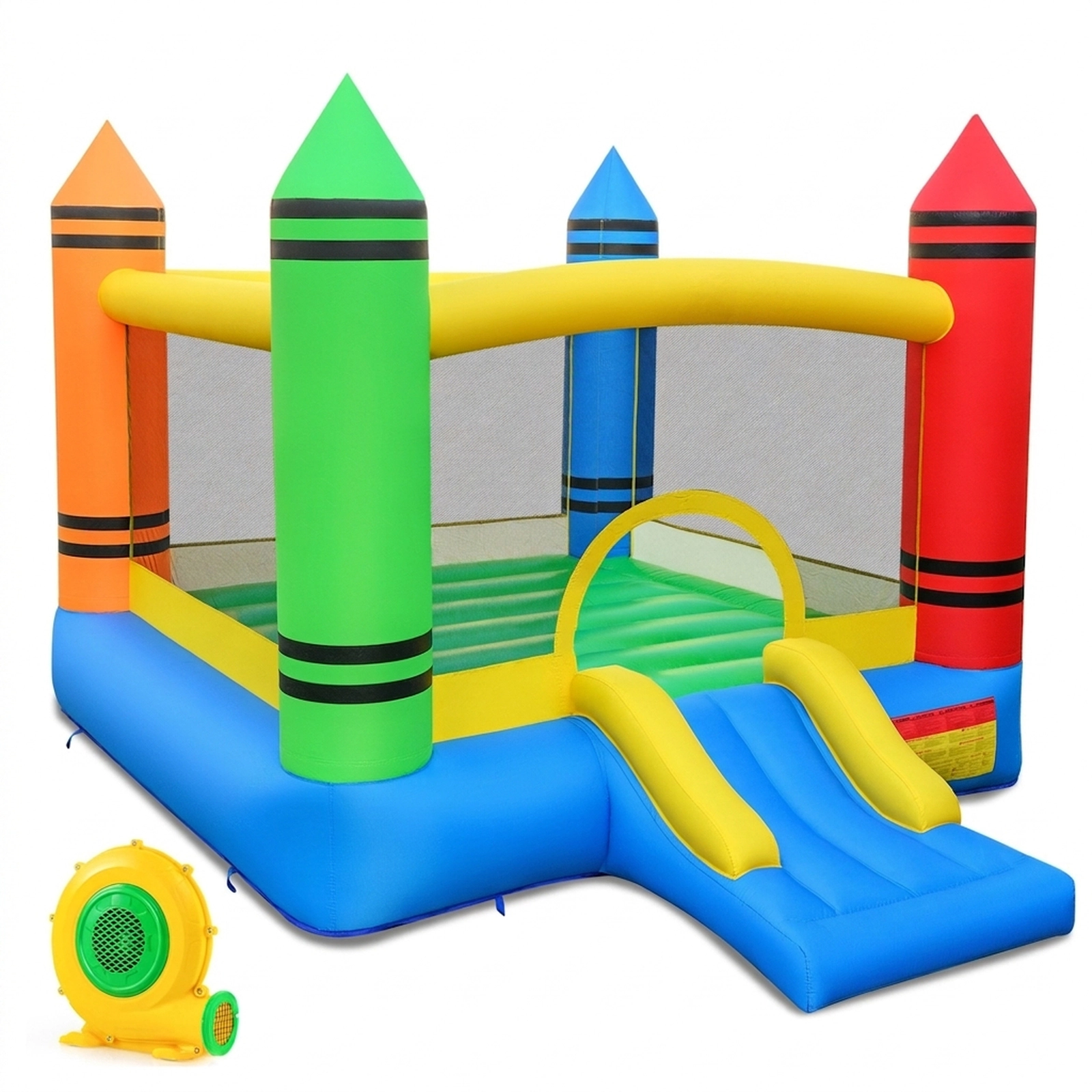 SUGIFT 550W Blower 2-in-1 Inflatable Bounce House Crayon Themed Kids Bouncer