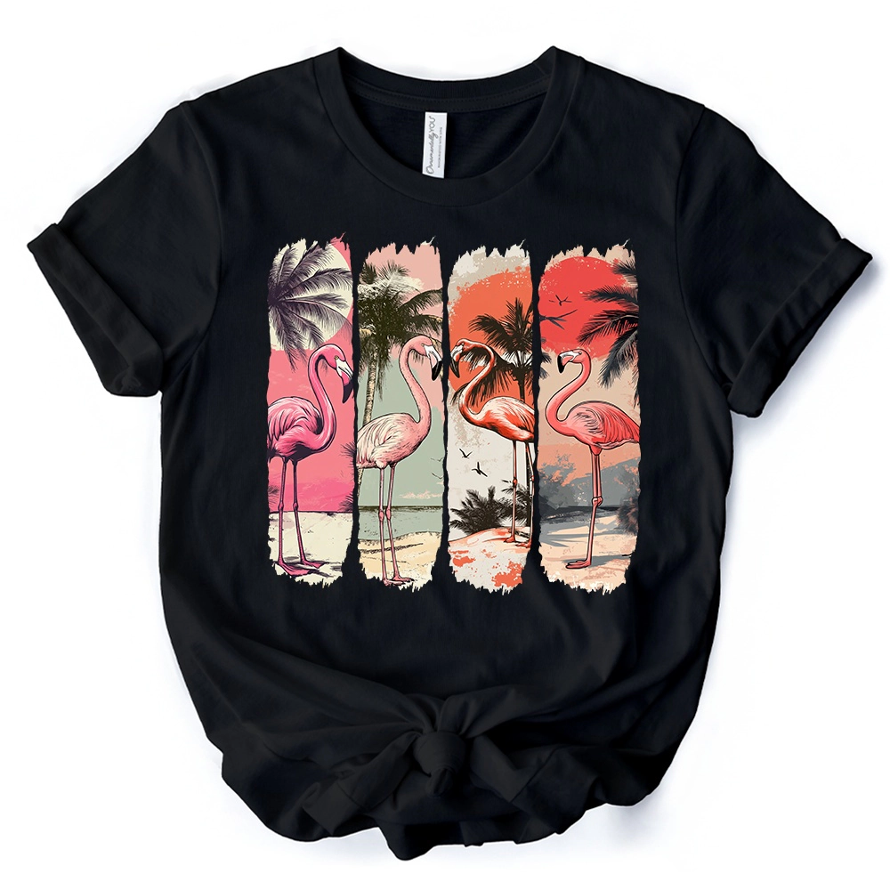 OrnamentallyYou Womens Summer Flamingo Beach T-Shirt